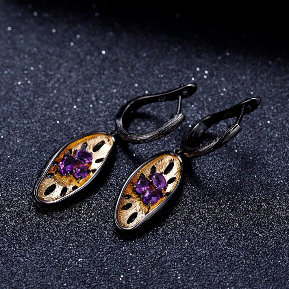 Honeycomb Ring Earrings  Natural Amethyst Jewelry Sets - TeresaCollections