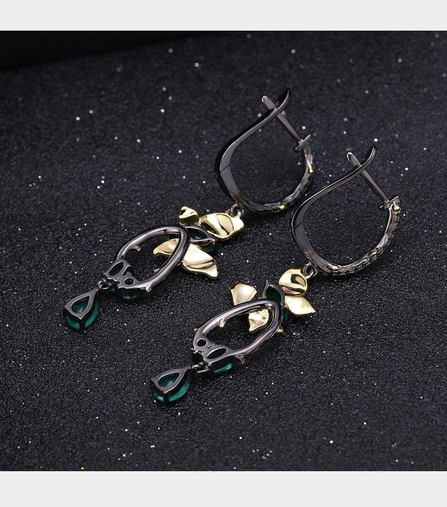 Green Agate Handmade Butterfly Elegant Drop Earrings - TeresaCollections