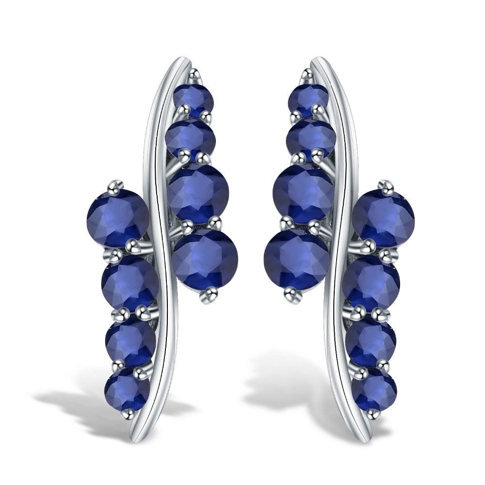 Blue Sapphire Gemstone 925 Sterling Silver Round Earrings - TeresaCollections