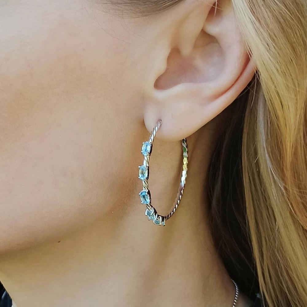 Sky Blue Topaz Gemstone Hoop Earrings - TeresaCollections