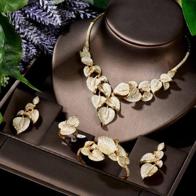 African Dubai Necklace Earrings Bangle Ring Jewelry Set - TeresaCollections