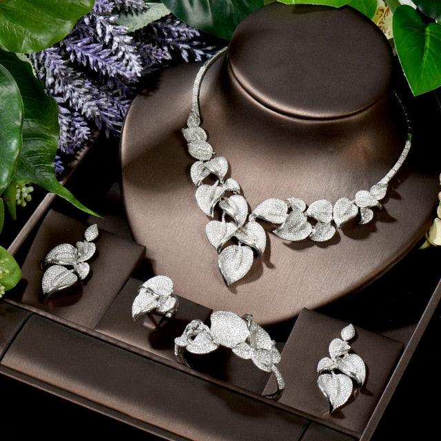 African Dubai Necklace Earrings Bangle Ring Jewelry Set - TeresaCollections