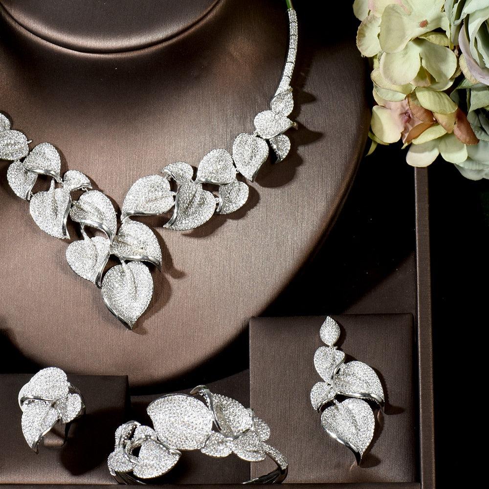 African Dubai Necklace Earrings Bangle Ring Jewelry Set - TeresaCollections
