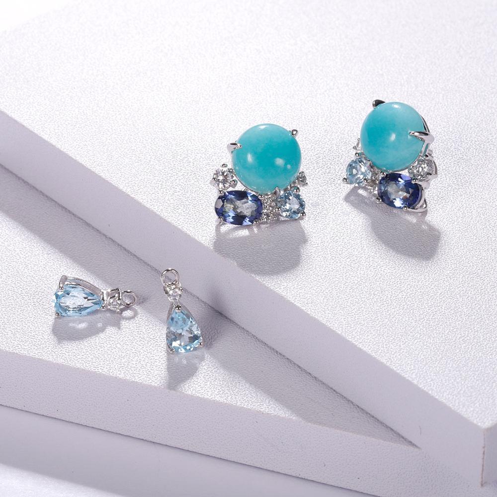 Natural Amazonite Blue Topaz Stud Earrings For Women - TeresaCollections