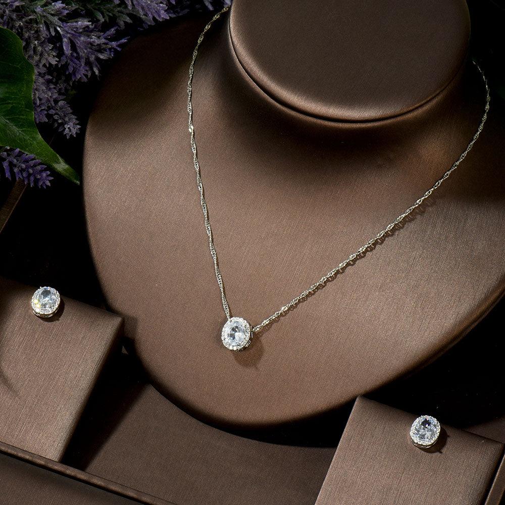 Simple Round Shape Pendant Necklaces Earring Jewelry Set - TeresaCollections