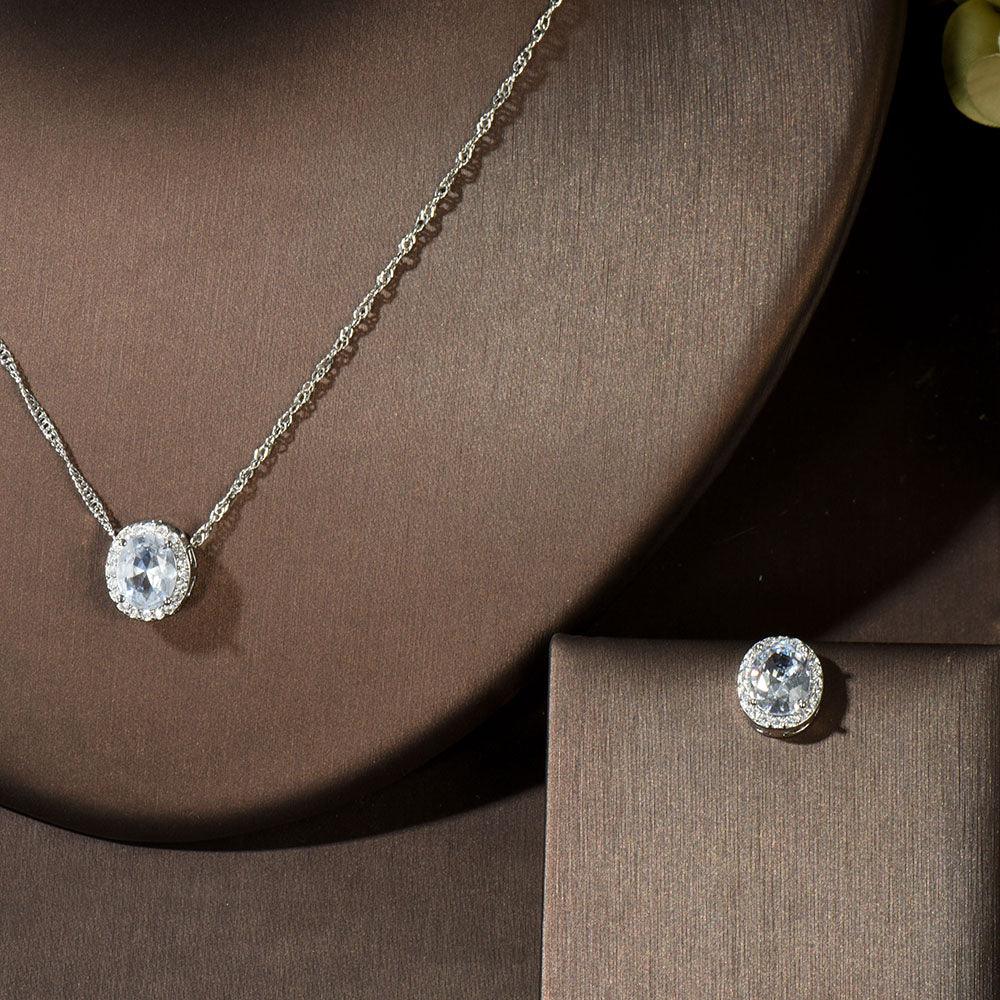 Simple Round Shape Pendant Necklaces Earring Jewelry Set - TeresaCollections