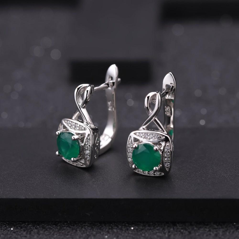 Green Agate Sterling Silver Stud Earrings - TeresaCollections
