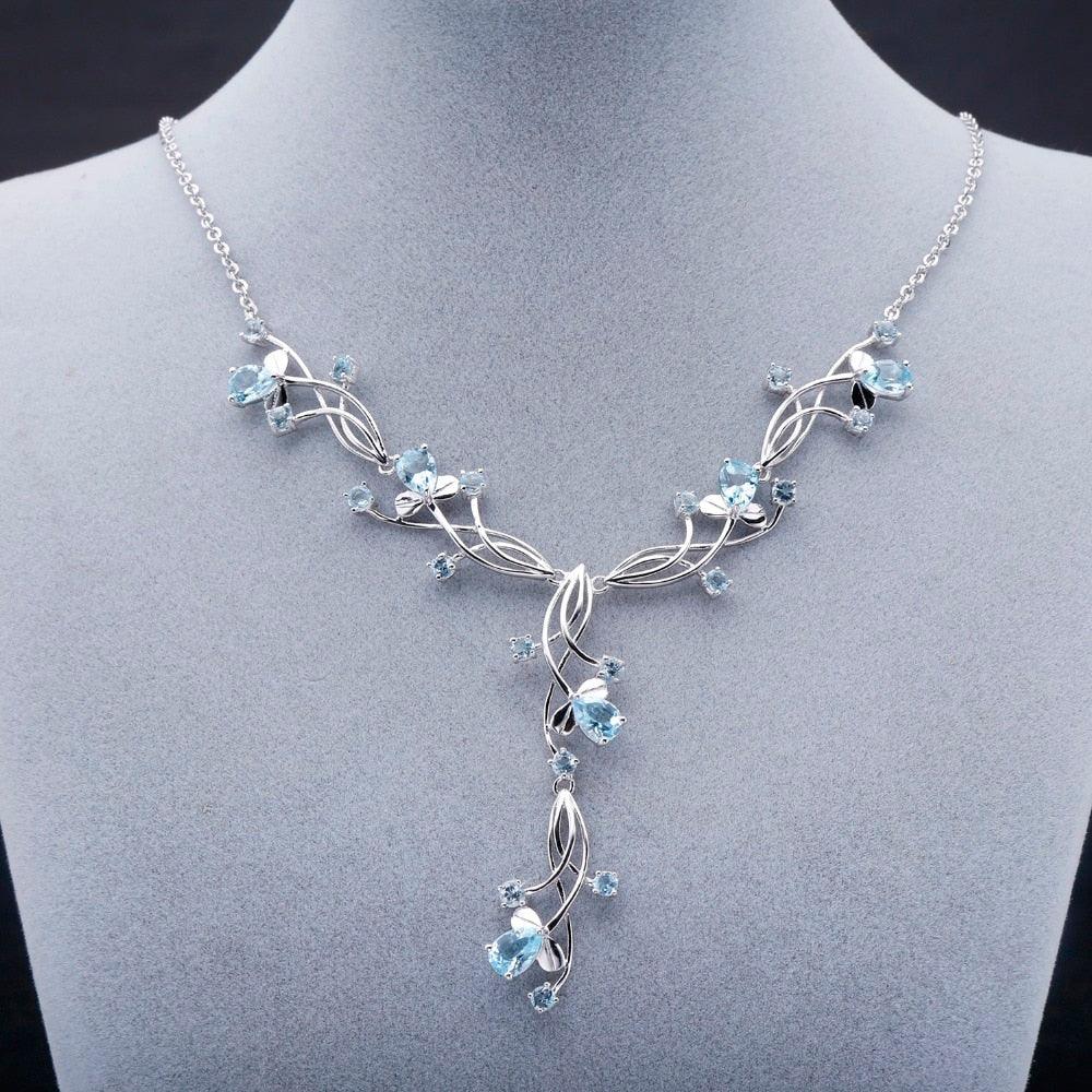 Sky Blue Topaz Romantic Gemstone Pendants Necklace - TeresaCollections