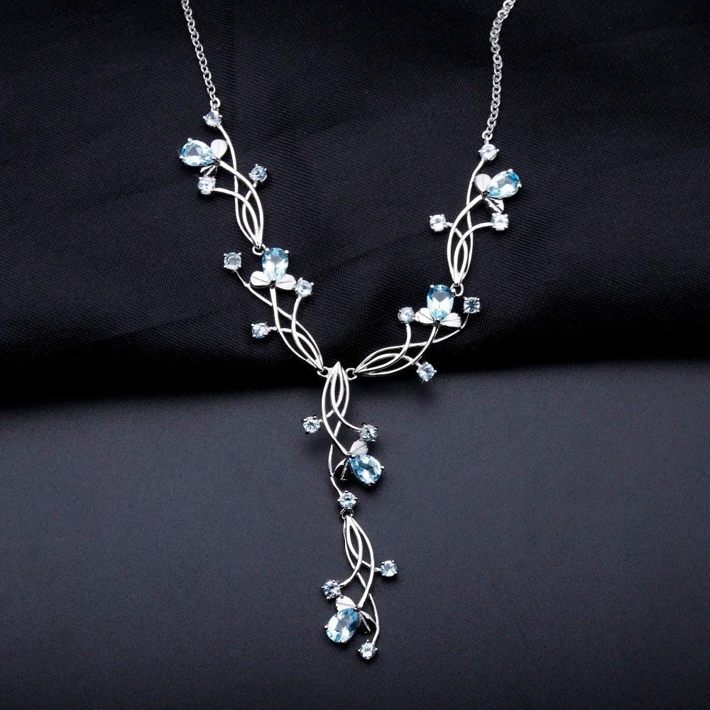 Sky Blue Topaz Romantic Gemstone Pendants Necklace - TeresaCollections