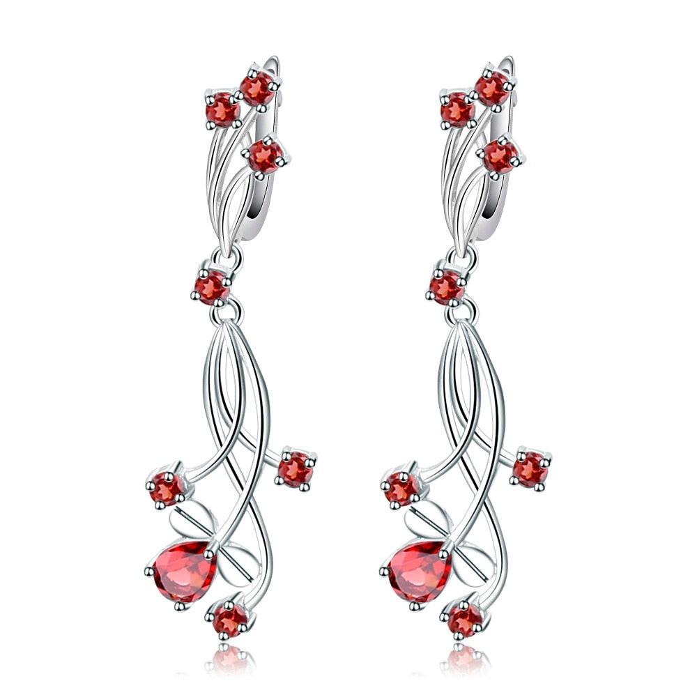 Natural Red Garnet Gemstone Earrings - TeresaCollections