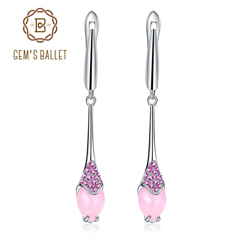 Pink Calcedony Earrings 925 Sterling Silver Gemstone Drop Earrings - TeresaCollections
