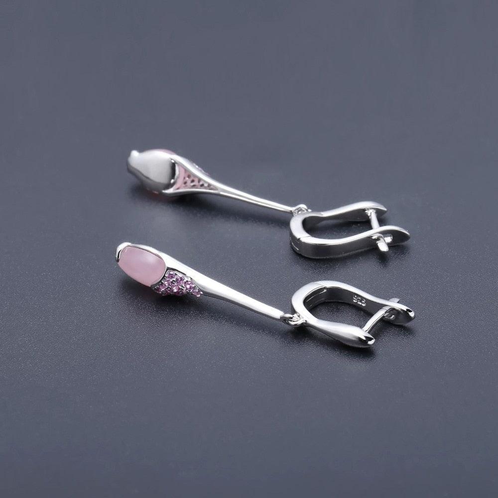 Pink Calcedony Earrings 925 Sterling Silver Gemstone Drop Earrings - TeresaCollections