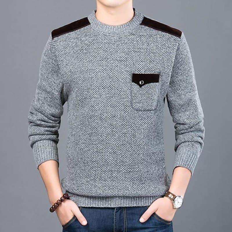 Pullover Slim Fit Knitwear O-Neck Style Casual Long Sleeve Shirt - Light Gray / M - men pullover