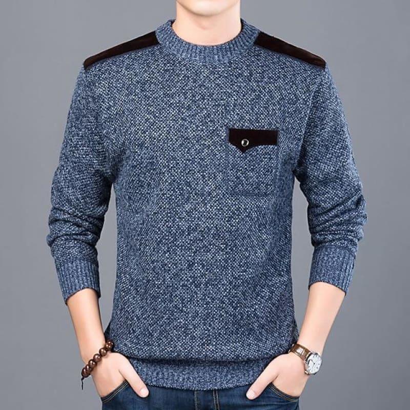 Pullover Slim Fit Knitwear O-Neck Style Casual Long Sleeve Shirt - Navy Blue / M - Men