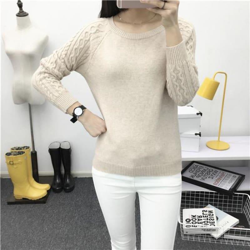 Pullover Solid Basic Knitted Sweater - 66205 apricot / One Size - women Sweater