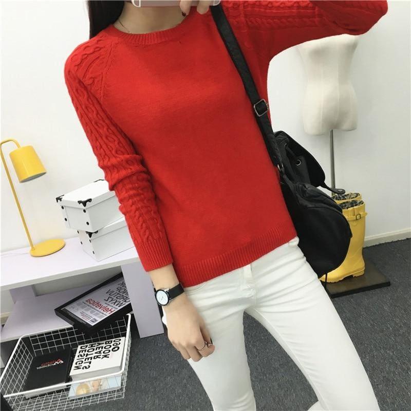 Pullover Solid Basic Knitted Sweater - women Sweater