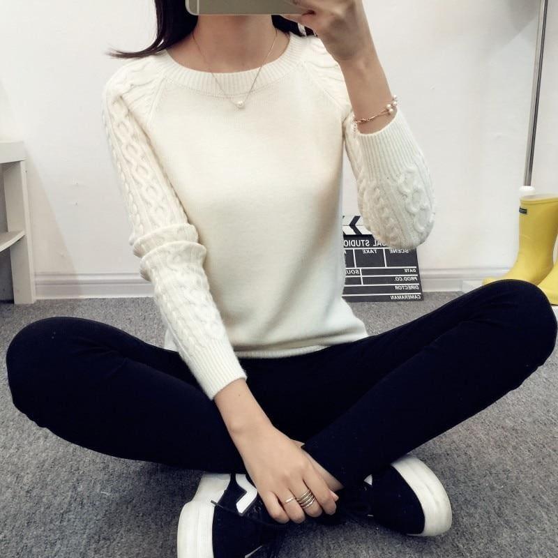 Pullover Solid Basic Knitted Sweater - women Sweater