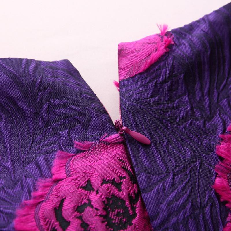 Purple And Fuchsia Long Sleeve Boho Floral Jacquard Dress Fashion Formal Maxi Dress - Gown