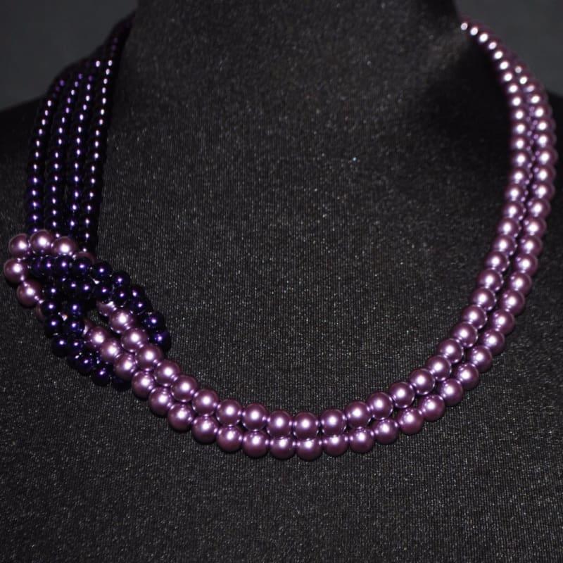 Purple and Lavender Glass Pearls Inter Loop Beaded Necklace. - Handmade