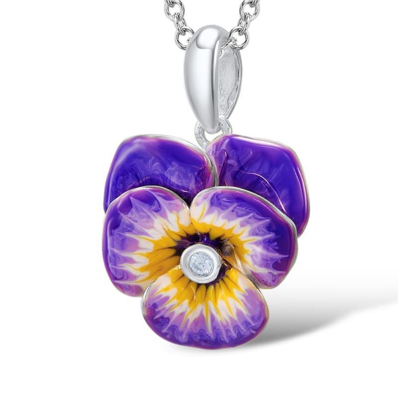 Purple and Yellow Flower CZ Stone Ring Earrings Pendent Necklace 925 Sterling Silver Women Jewelry Set - jewelry set