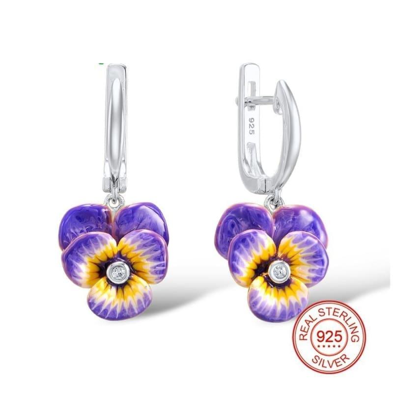 Purple and Yellow Flower CZ Stone Ring Earrings Pendent Necklace 925 Sterling Silver Women Jewelry Set - jewelry set