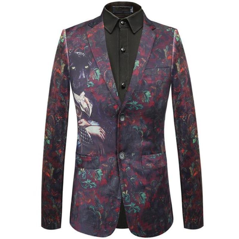 Purple Colorful Printed Mens Casual Blazer Jacket - as picture / XXXL - Mens Jacket
