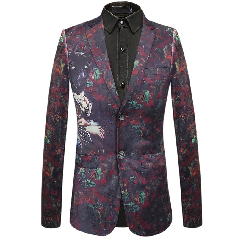 Purple Colorful Printed Mens Casual Blazer Jacket - Mens Jacket