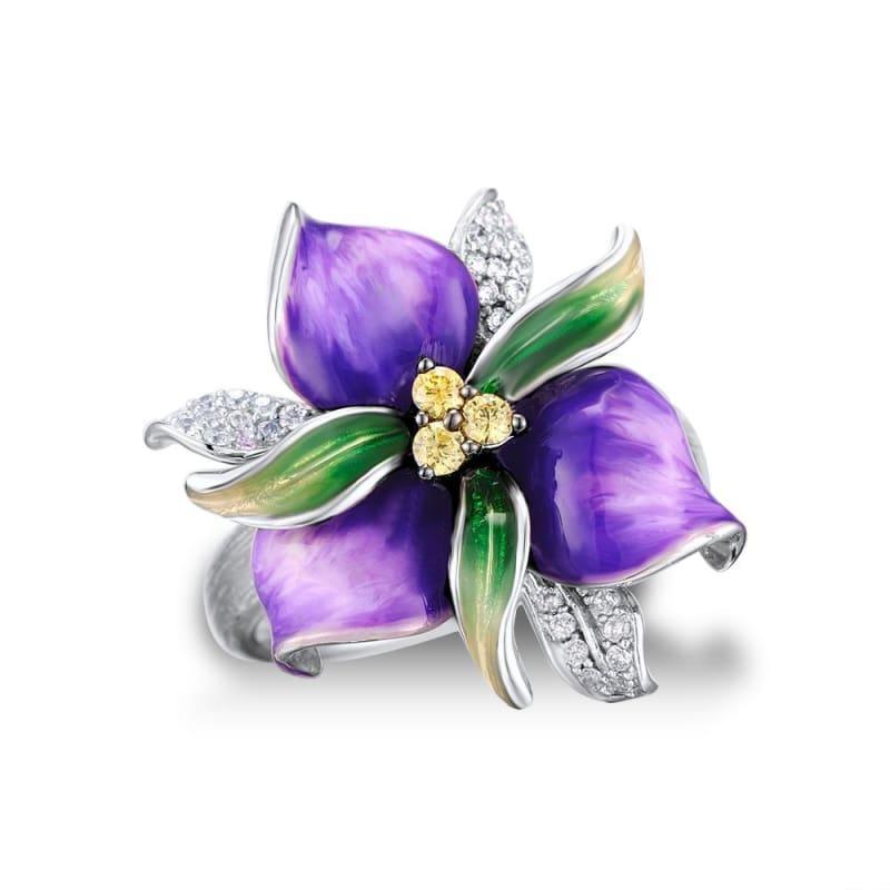 Purple Flower CZ Stones Ring Earrings Pendent 925 Sterling Silver Women Jewelry Set - Jewelry Set