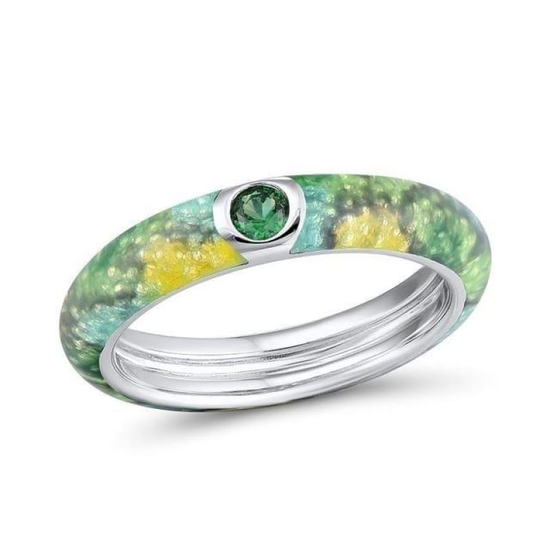 Purple Green Colorful 925 Sterling Silver Enamel Eternity Ring - 6.75 / Green Color - Rings