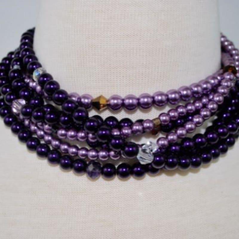 Purple / Lavender Multi Strand Glass Pearls Necklace - Handmade