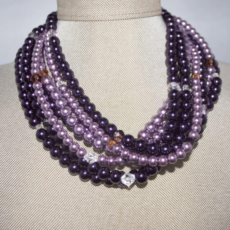 Purple / Lavender Multi Strand Glass Pearls Necklace - Handmade