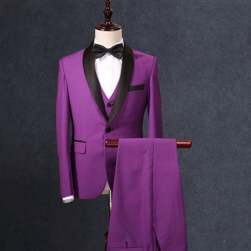 Purple Three Piece Men Shawl Collar Tuxedo Suits - mens suits