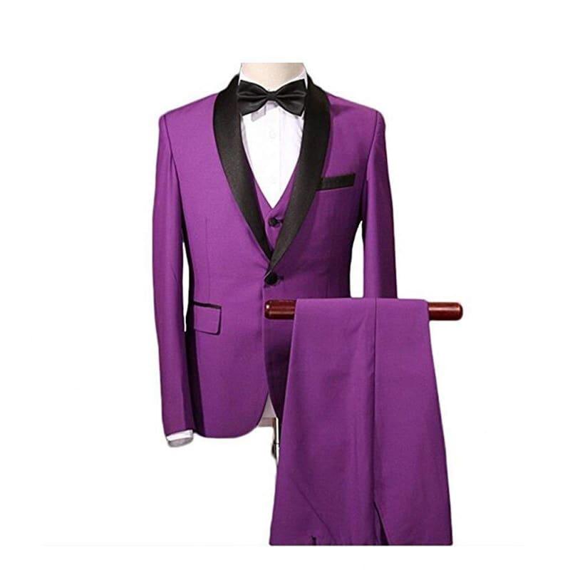 Purple Three Piece Men Shawl Collar Tuxedo Suits - mens suits