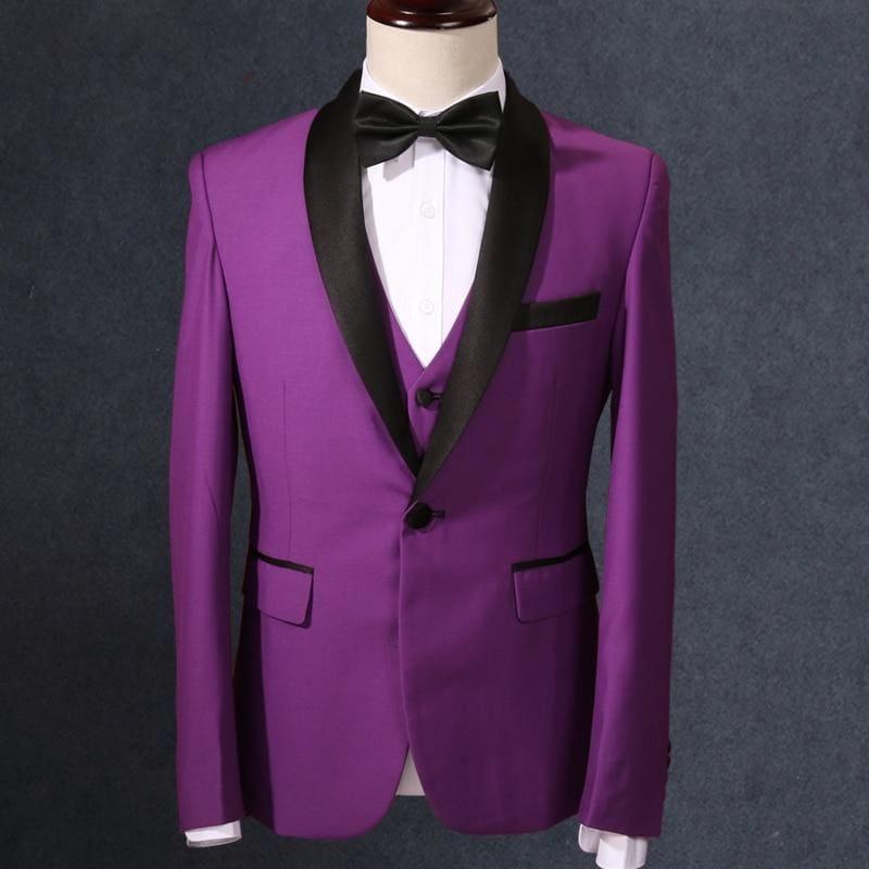 Purple Three Piece Men Shawl Collar Tuxedo Suits - mens suits