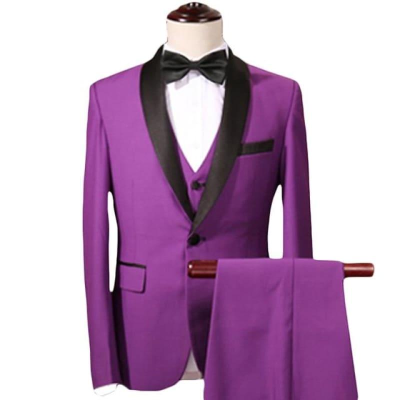 Purple Three Piece Men Shawl Collar Tuxedo Suits - Purple Suits / XXXL - mens suits