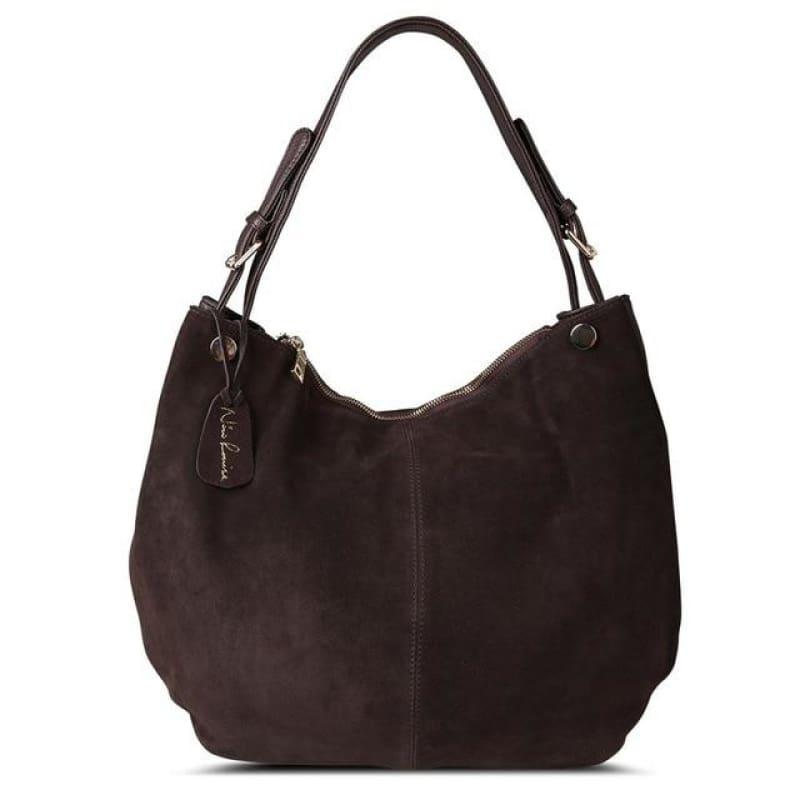 Real Split Suede Leather Hobo Bag Leisure Large Shoulder Handbag - Deep Coffee - HandBag