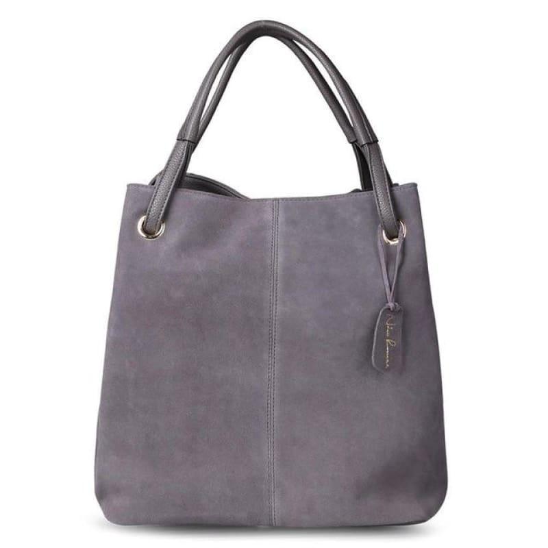 Real Split Suede Leather Leisure Large Top-handle Tote Handbag - HandBag