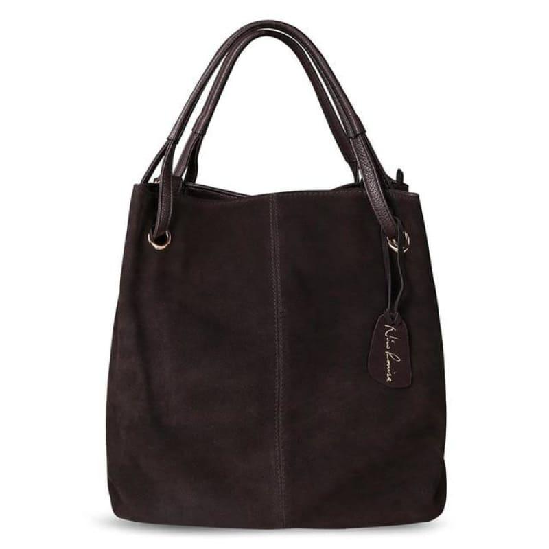 Real Split Suede Leather Leisure Large Top-handle Tote Handbag - HandBag