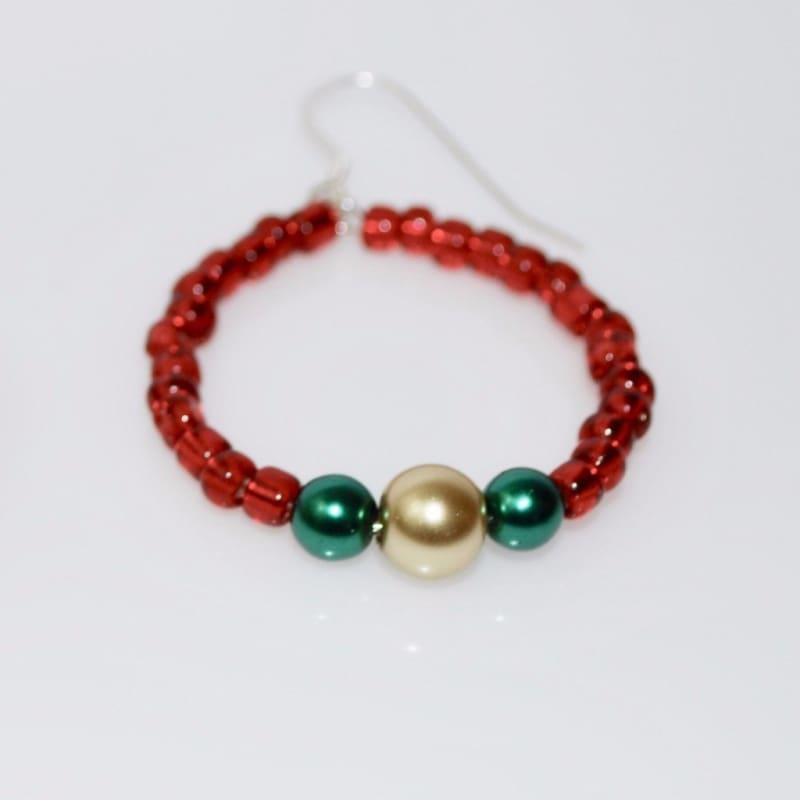 Red Beaded Hoop Earrings - Earrings