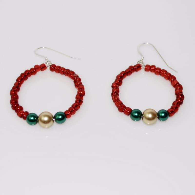 Red Beaded Hoop Earrings - Earrings