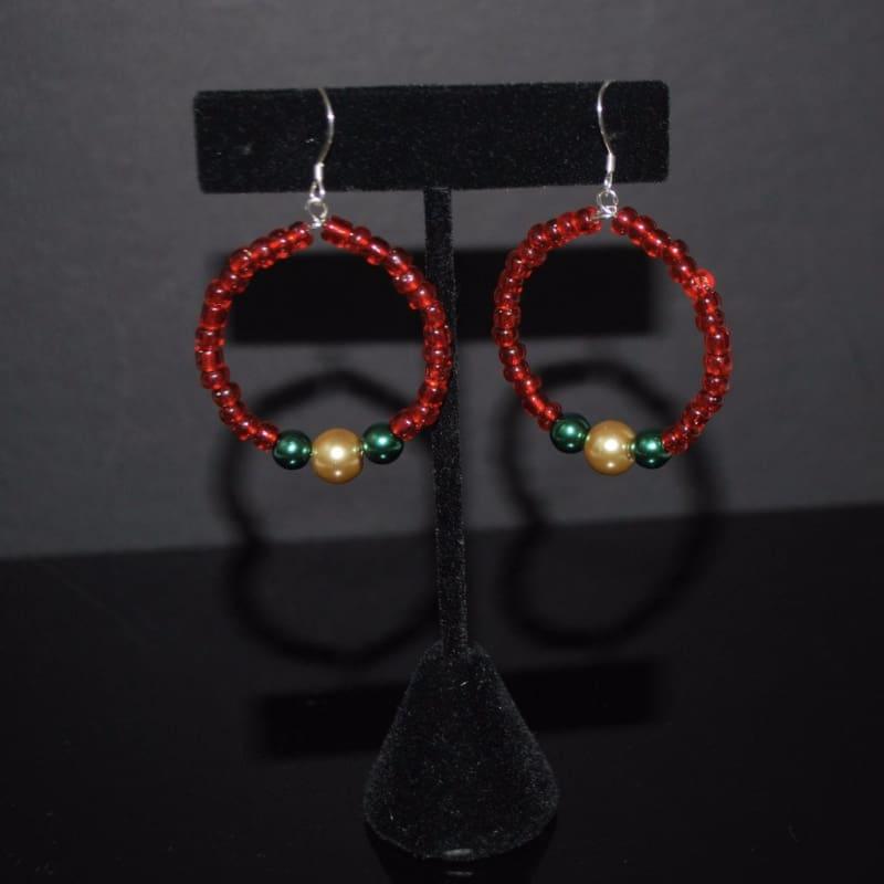 Red Beaded Hoop Earrings - Earrings