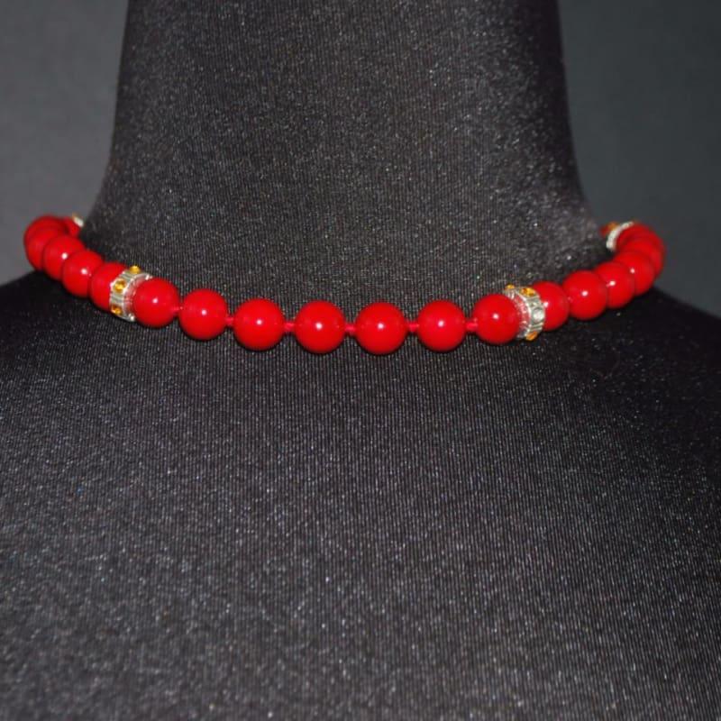 Red Beaded With Charms Ascent Womens Necklace. - Handmade