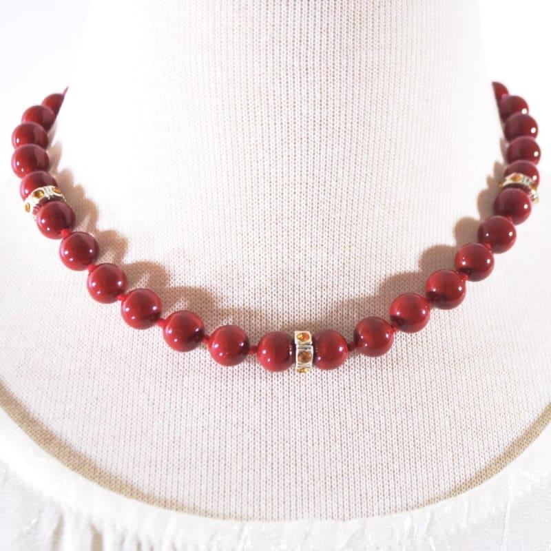 Red Beaded With Charms Ascent Womens Necklace. - Handmade