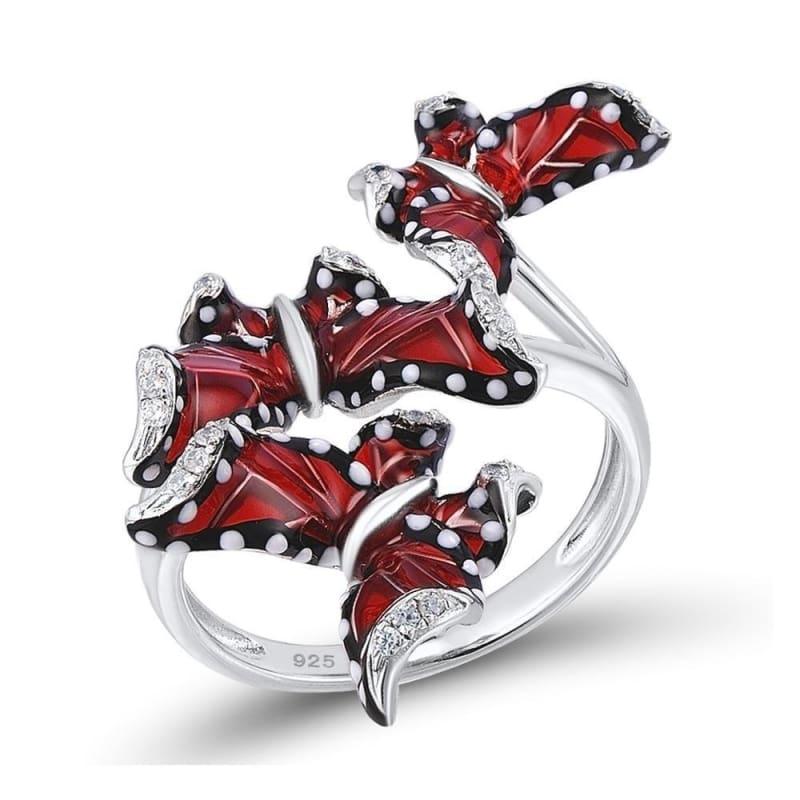 Red Butterfly White CZ Ring Earrings Pendant 925 Sterling Silver Fashion Jewelry Set - Jewelry Set