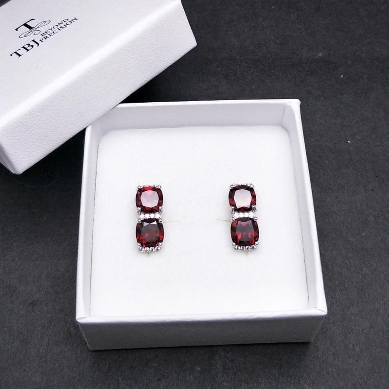 Red Garnet 7.0mm 925 Sterling Silver Gemstone Earrings - earrings