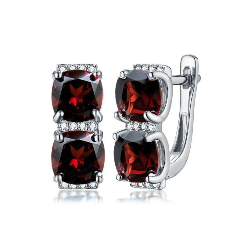 Red Garnet 7.0mm 925 Sterling Silver Gemstone Earrings - earrings