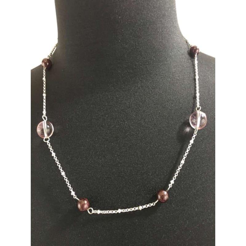 Red Garnet and Pink Quartz Silver Sterling Necklaces - Handmade