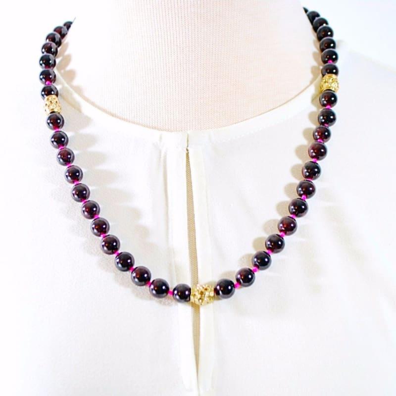 Red Garnet Gemstone With Charm Ascent Womens Necklace - Handmade