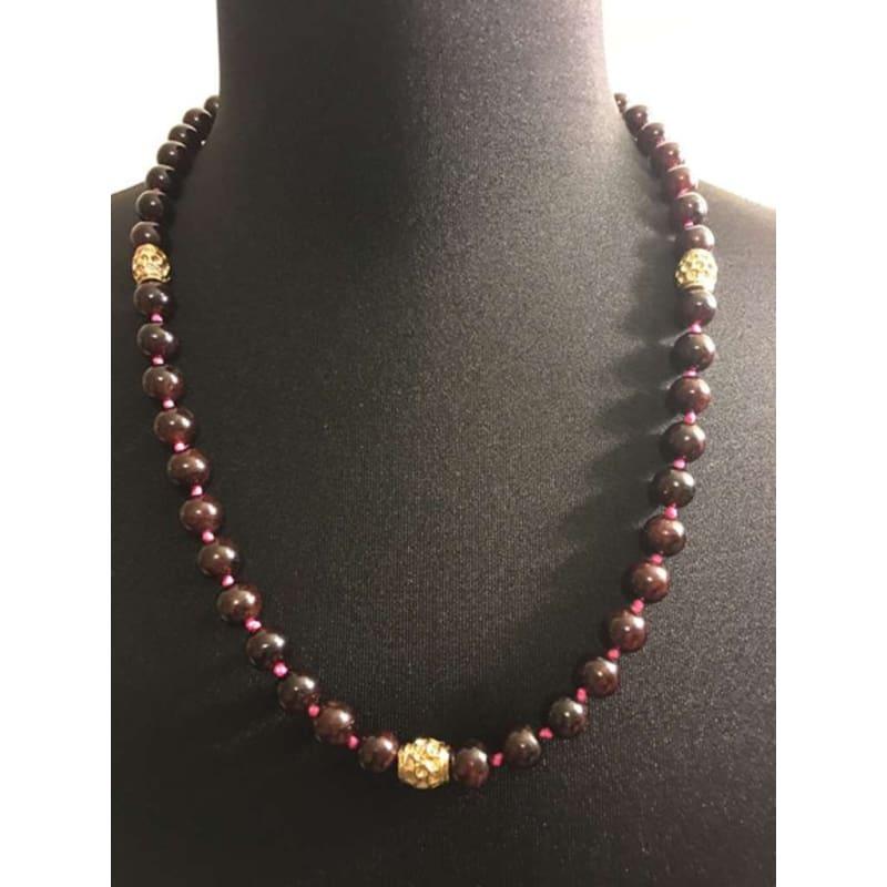 Red Garnet Gemstone With Charm Ascent Womens Necklace - Handmade