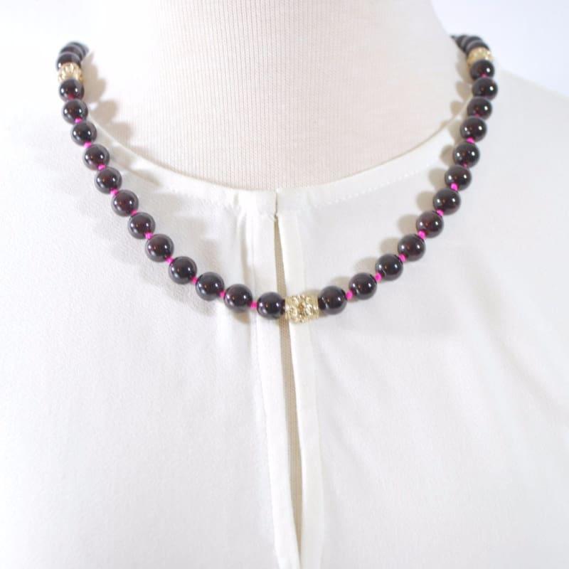 Red Garnet Gemstone With Charm Ascent Womens Necklace - Handmade